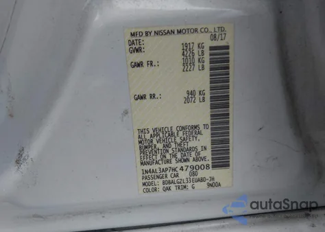 2017 Nissan Altima 2.5 S from USA, damaged, VIN 1N4AL3AP7HC479008